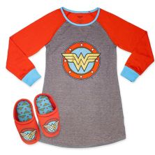 Girls 4-12 DC Comics Wonder Woman Nightgown & Slippers Set Licensed Character