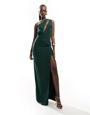 Эксклюзивное платье макси зеленого цвета с вырезом на одно плечо Vesper Vesper