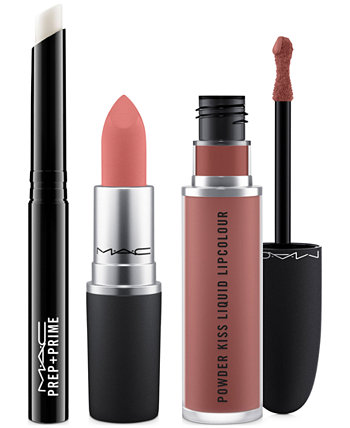 3-шт. Набор для губ Prep + Powder Kiss Lip Set - жирный, создан для Macy's MAC Cosmetics