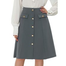 Women's Button Front Formal Work A-Line Midi Skirts ALLEGRA K