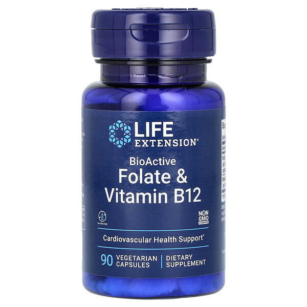 BioActive, Фолиевая кислота и витамин B12, 90 вегетарианских капсул Life Extension