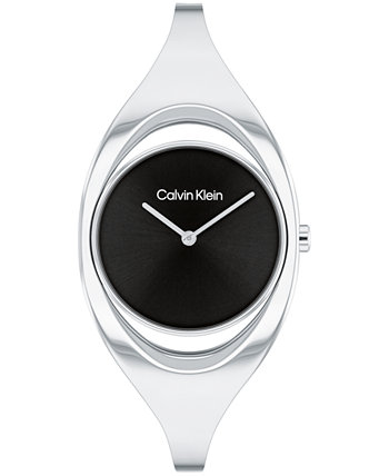 Женские часы-браслет из серебряного браслета из нержавеющей стали с двумя стрелками, 30 мм Calvin Klein