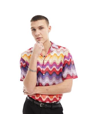 Легкая разноцветная рубашка с короткими рукавами и воротником-стойкой Twisted Tailor Twisted Tailor