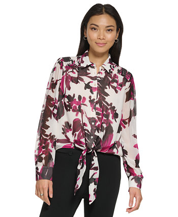 Блузка на пуговицах с длинным рукавом и завязками спереди Calvin Klein