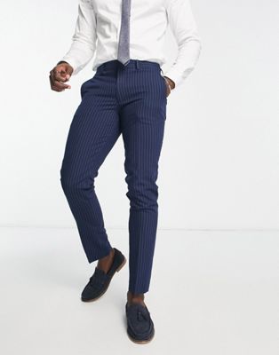 Темно-синие суперузкие костюмные брюки в полоску Jack & Jones Premium Jack & Jones