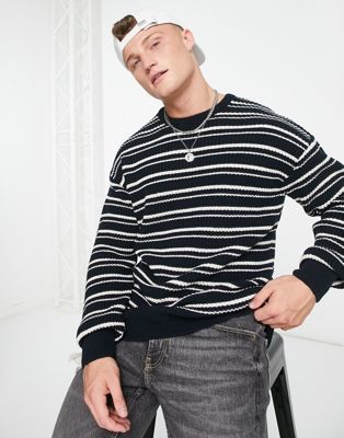 New Look relaxed fit fisherman stripe sweater in navy New Look