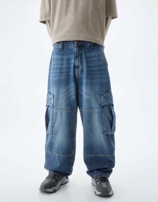 Синие джинсовые брюки-карго Pull&Bear Pull&Bear