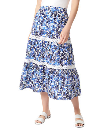 Женская ярусная юбка-миди без застежки с кружевной отделкой и цветочным принтом Jones New York