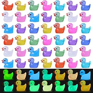 120 PCS Luminous Mini Resin Ducks Tiny Ducks Miniature Slime Charms Duck Figures Ornament Decorations for Fairy Garden Landscape Dollhouse Aquarium Home PEVOGON