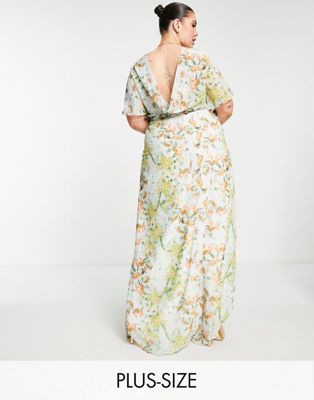 Платье макси цвета шалфея с хомутом и разрезом на спине Hope & Ivy Plus Hope & Ivy Plus