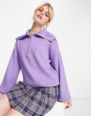 Y.A.S zip pull sweater in purple Y.A.S