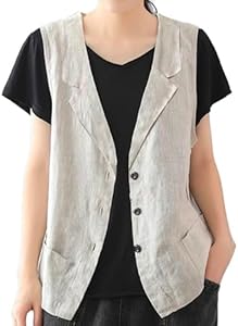 IDEALSANXUN Linen Vest for Women Casual Sleeveless Spring Summer Blazer Jackets IDEALSANXUN