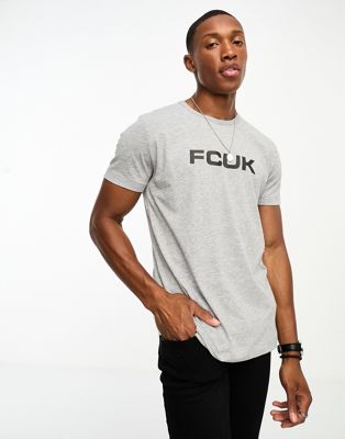 Светло-серая меланжевая футболка с логотипом FCUK French Connection