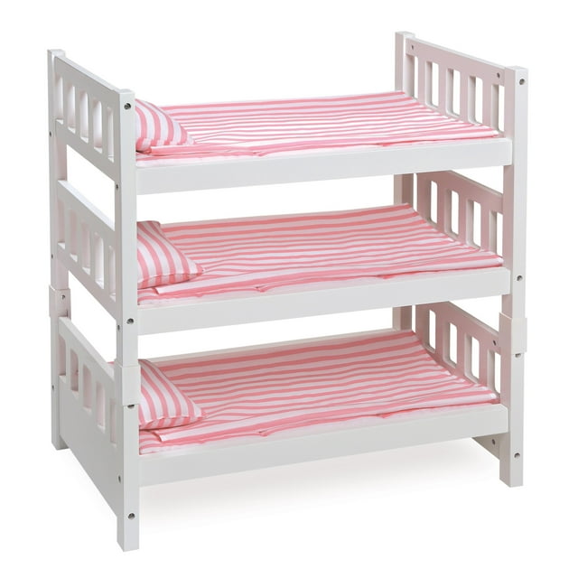 1-2-3 Convertible Doll Bunk Bed with Bedding and Free Personalization Kit - Pink/Stripe Badger Basket