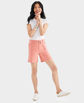 Women's High-Rise Belted Cuffed Denim Shorts, Created for Macy's Style & Co