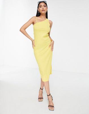 Женское платье-миди Vero Moda из саржевого трикотажа с одним плечом в желтом цвете VERO MODA