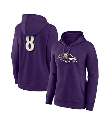 Женский пуловер с капюшоном Lamar Jackson Purple Baltimore Ravens со значком игрока, именем и номером Fanatics