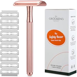 Single Blade Razor with 10 Double Edge Safety Razor Blades Refill, Metal Razor for Men Women, Zero Waste Reusable Eco-Friendly Razor for Close Smooth Shave - Gold The Grooming Society