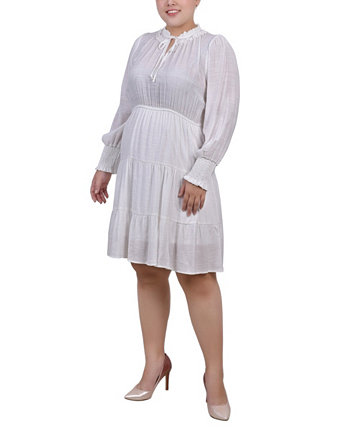 Многоуровневое платье больших размеров с длинными рукавами и оборками на горловине NY Collection