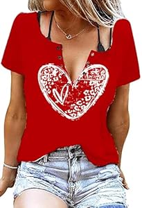 Women Valentine Tops Shirts Love Heart Graphic Valentine's Gifts Tee LUBERLIN