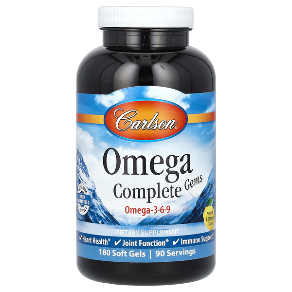 Omega Complete Gems, Омега-3-6-9, с натуральным лимоном, 180 мягких капсул - Carlson Carlson