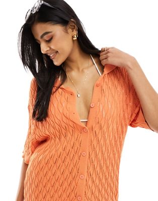 SNDYS crochet button up shirt in orange - part of a set SNDYS
