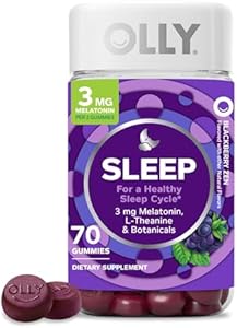 OLLY Sleep Gummy, Occasional Sleep Support, 3 mg Melatonin, L-Theanine, Chamomile, Lemon Balm, Sleep Aid, Blackberry, 50 Count OLLY