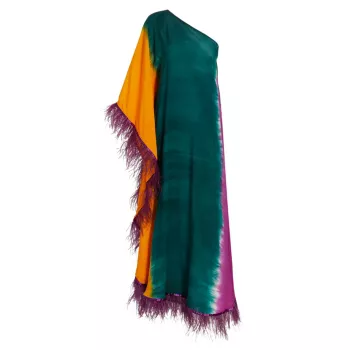 Feyida Hand-Dyed Feather-Trim Maxi Dress Busayo
