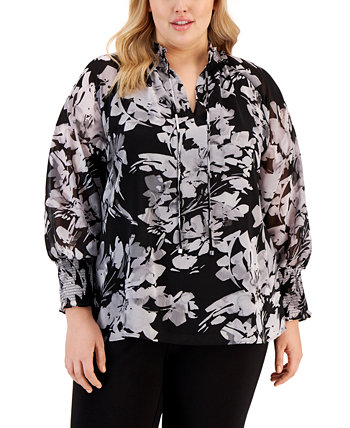 Блузка больших размеров с принтом и завязками на шее Calvin Klein