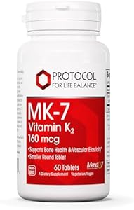 PROTOCOL FOR LIFE BALANCE MK-7 Vitamin K2 160mcg - VIT K Supplement - MK-7 Vitamin K2 Life Balance - Support Bone Health & Vascular Elasticity - Non-GMO & Vegan - 60 Tablets Protocol for Life Balance