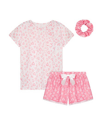 Big Girls T-shirt and Shorts with Scrunchie Pajama Set, 3 Piece Max & Olivia