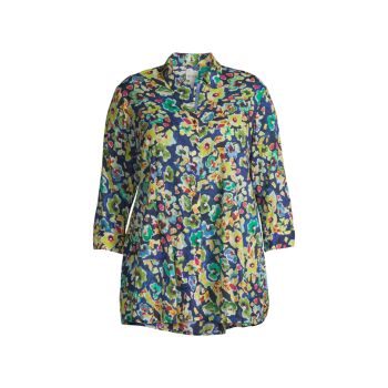 Plus Size Bold Blossoms Crinkle Cotton Shirt NIC+ZOE, Plus Size