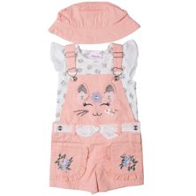 Baby & Toddler Girl Little Lass 3-Piece Flutter Tee, Bunny Overall Shorts & Bucket Hat Set Little Lass