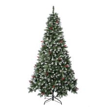 National Tree Company 7 1/2-ft. Flocked Cullen Berry & Pinecones Hinged Artificial Christmas Tree National Tree Company
