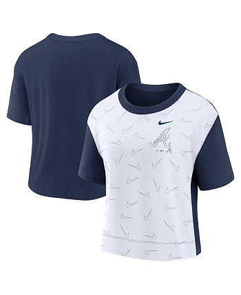 Женская темно-синяя, белая модная футболка с высоким берцем Atlanta Braves Line Up Nike