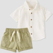 Baby Boy Carter's Cotton Button-Front Shirt and Linen Shorts Set Little Planet
