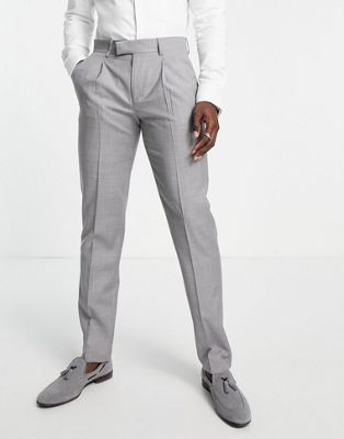 Узкие костюмные брюки Noak серого цвета из тонкой меланжевой шерсти Super-120s Noak