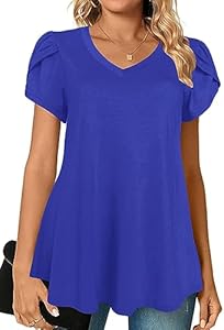 Afibi Womens Summer V Neck Loose Dressy Shirts Petal Short Sleeve Tunic Tops Afibi