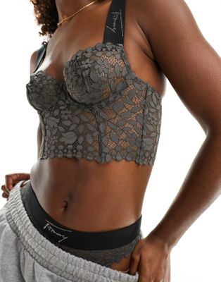Tommy Jeans Signature lace bustier bra in charcoal gray Tommy Hilfiger