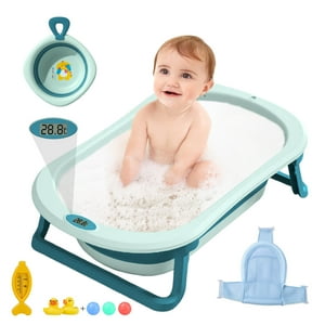 SLLINGLUO 31" Baby Bath Tub Folding Infant Bathtub with Bath Seat,Unisex (Green, Net) SLLINGLUO