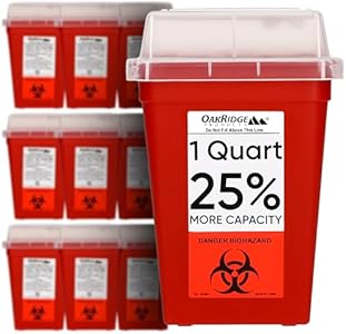 Oakridge Products Sharps Container for Home Use and Professional 1 Quart, Biohazard Needle and Syringe Disposal, Small Portable Container for Travel, CDC Certified OAKRIDGE PRODUCTS