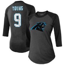 Женская футболка Majestic Threads Bryce Young Black Carolina Panthers с именем и номером игрока Tri-Blend, с рукавами 3/4 Majestic Threads