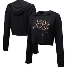 Женская Футболка Majestic Threads Black Tampa Bay Buccaneers Leopard Cropped Pullover Hoodie Majestic