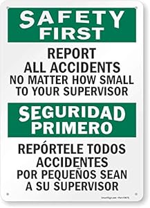 SmartSign - S-5981-PL-14 "Safety First - Report All Accidents To Supervisor" Bilingual Sign | 10" x 14" Plastic SmartSign