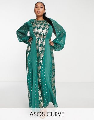Жаккардовое платье миди цвета металлик с эластичной спинкой ASOS DESIGN Curve сосново-зеленого цвета ASOS Curve