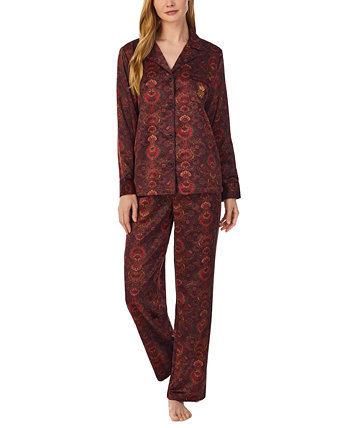 Женский матовый атласный пижамный комплект с вырезом на воротнике Ralph Lauren