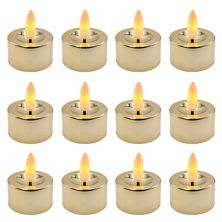 Battery Operated 3-D Wick Flame Gold Finish Tea Light 12-piece Set LumaBase
