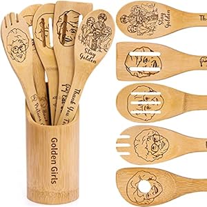 Golden Girls Wooden Cooking Spoons, Golden Girls TV Show Merchandise Gifts, Golden Girls Gifts for Women, The Golden Girls Gifts, 5PCS Bamboo Kitchen Utensils Set, (G01) DDDDXO