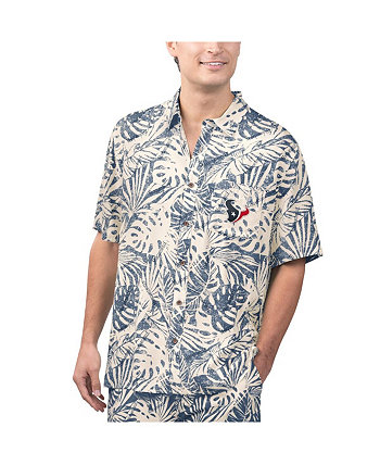 Men's Tan Houston Texans Sand Washed Monstera Print Party Button-Up Shirt Margaritaville