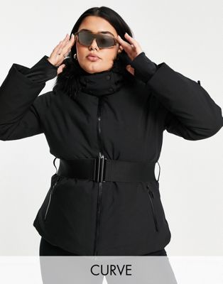 Лыжная куртка с поясом и капюшоном из искусственного меха ASOS 4505 Curve ASOS 4505